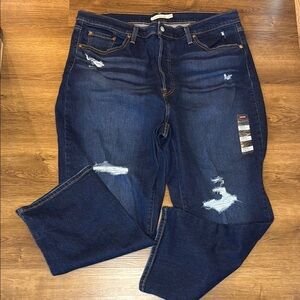 Levi’s Ribcage Straight Ankle NWOT Women’s 20W Dark Wash Distressed Faded Jeans